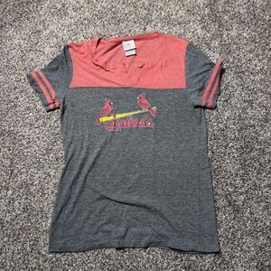 MLB Genuine Merchandise Cardinals Womens L Large Grey Ringer Shirt Short Sleeve
